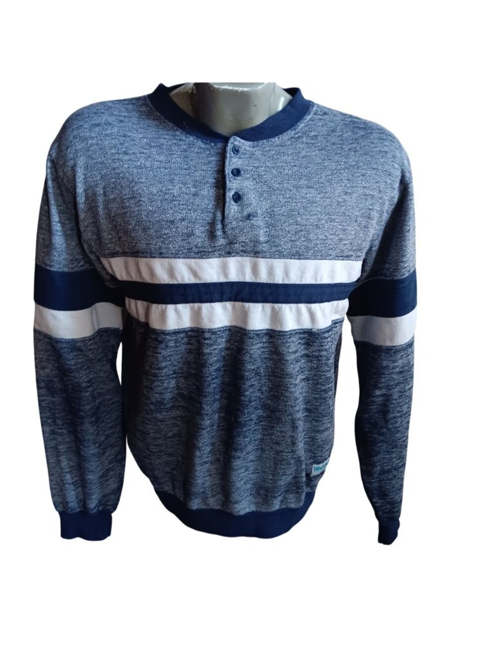 Vintage Nerd Pullover Shirt Medium 1980's Colorblock Henley Heather Sewn Geek